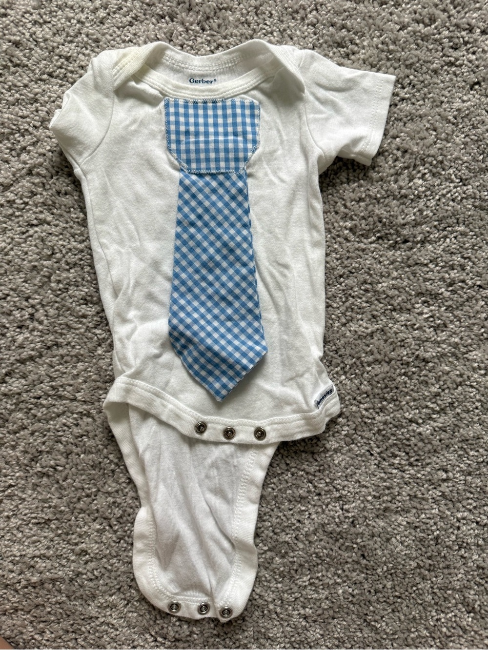 Gerber White Bodysuit with Blue Gingham Tie Vintage